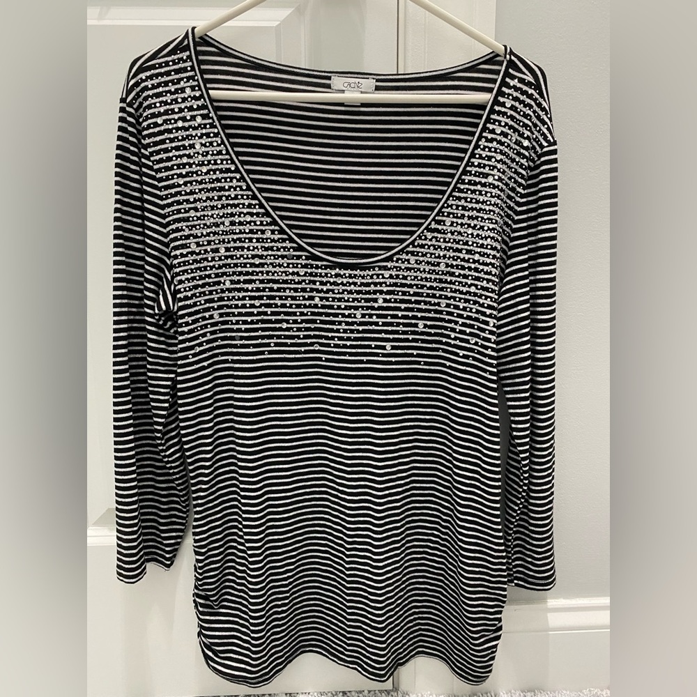 CACHE BLACK AND WHITE 3/4 sleeve top